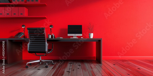 Stylish Desk Setup with Computer and Chair
