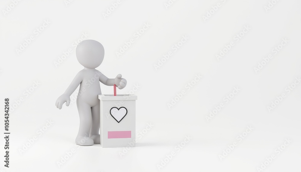 3D White Stick Figure Encouraging Charity with Copy Space 3D White Stick Figure Encouraging Charity with Copy Space