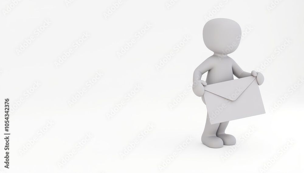 3D Stick Figure Holding Mail, Minimalist Style, Communication Theme, Copy Space for Mail Content 3D Stick Figure Holding Mail, Minimalist Style, Communication Theme, Copy Space for Mail Content