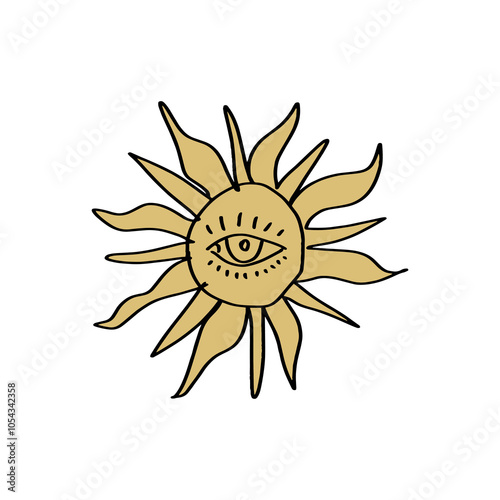 Space Vintage sun astrology and astronomy 90s style doodle stellar character concept. Hand-drawn antique design element, sticker, clip-art and more. of stylish freaky cool funny doodle stellar