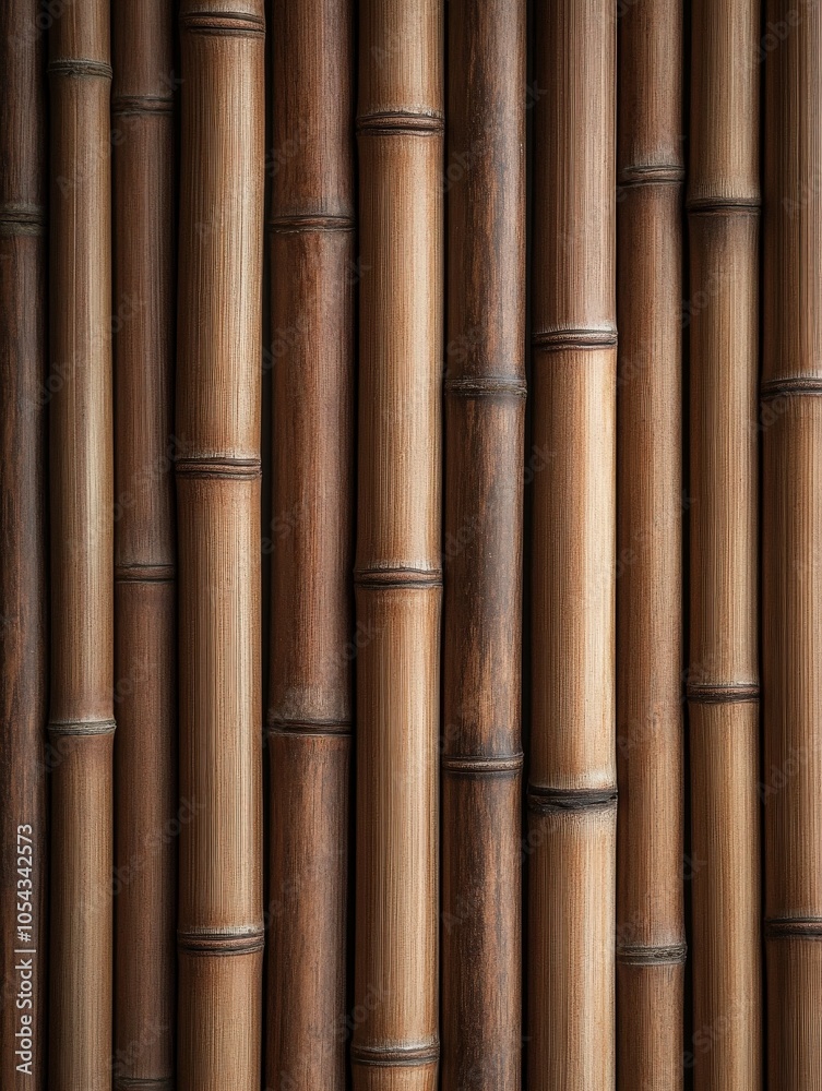 Fototapeta premium Natural bamboo fence creates a rustic backdrop in a serene environment