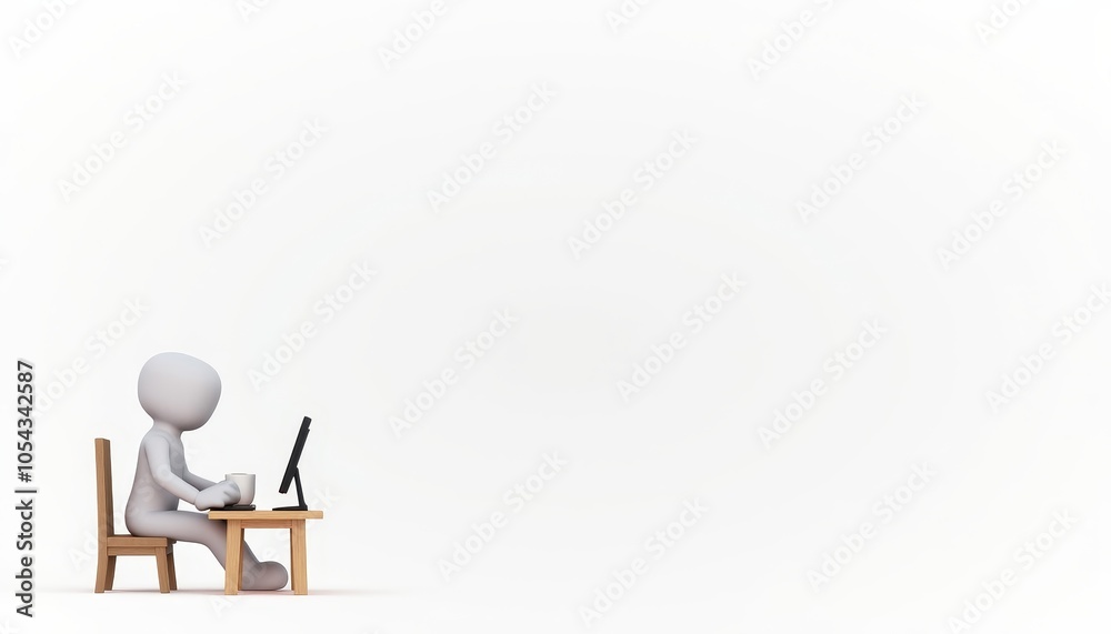 Fototapeta premium 3D stick figure character, minimalist style, for business presentations, ideal for depicting modern office life with copy space