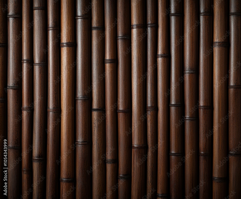 Naklejka premium Close-up view of a bamboo fence highlighting its natural texture and color