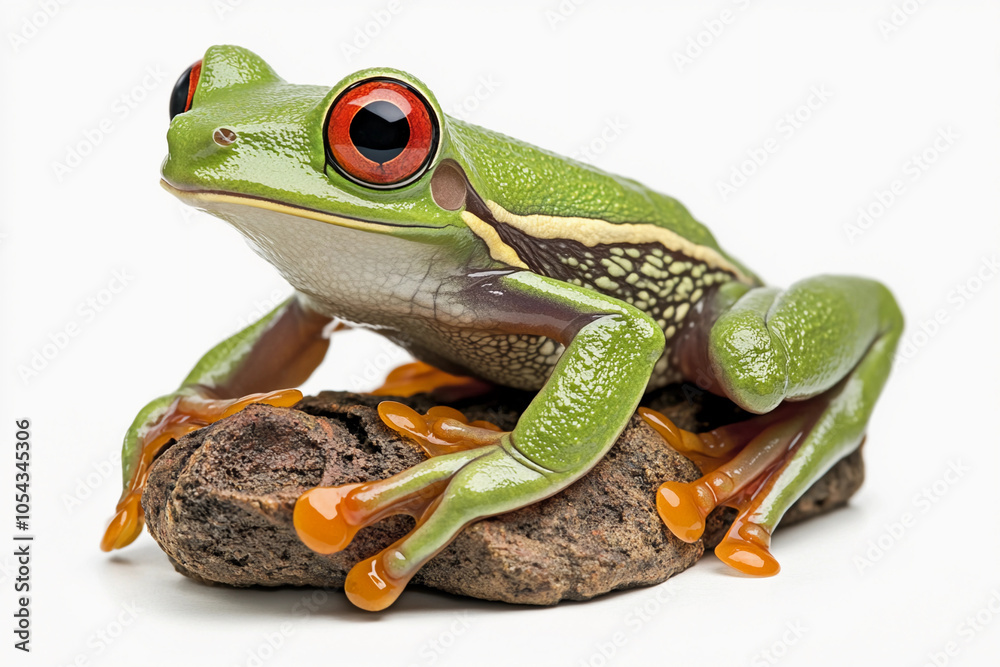 Obraz premium Frog Isolated On White: Red-eyed Cute GreenTree Frog, Frog 3d, Bullfrog, Colorful Pets, Toad 