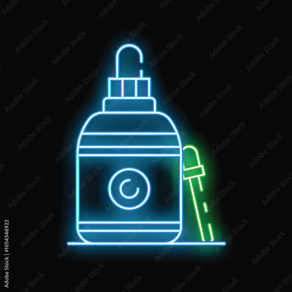 Glowing neon line cream or lotion cosmetic tube icon isolated on black background. Body care products for men. Colorful outline concept. Vector illustration Glowing neon line cream or lotion cosmetic tube icon isolated on black background. Body care products for men. Colorful outline concept. Vector illustration