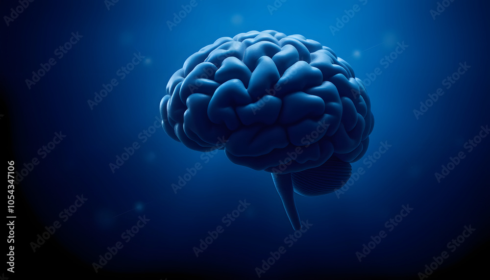 National stress awareness day or month background. Brain on dark blue background isolated with white highlights, png