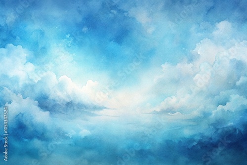 Watercolor background of serene sky reflected on water surface