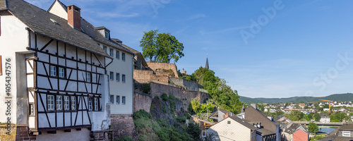 Cityscape of Saarburg along river Saar in the state of Rhineland-Palatinate in Germany