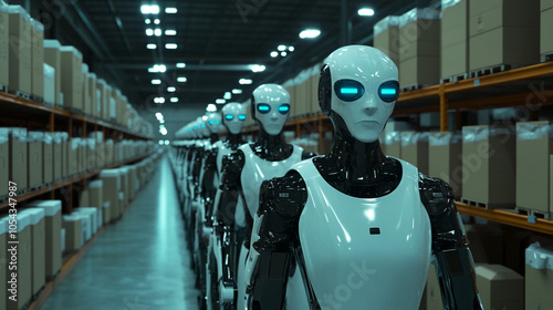 Futuristic Robot Workforce in Warehouse Setting