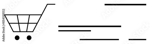 A simple shopping cart with two wheels, accompanied by various horizontal lines suggesting speed and efficiency. Ideal for online retail, e-commerce platforms, digital storefronts, shopping apps