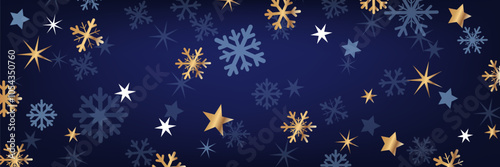 Long New Year background in blue and gold colors. Background for a website, banner. Vector graphics