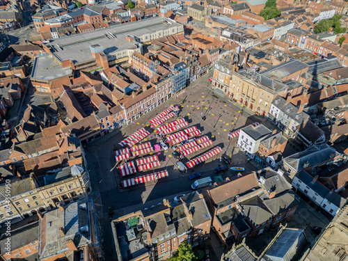 Aerial view of the market in Newark on Trent, a town in England