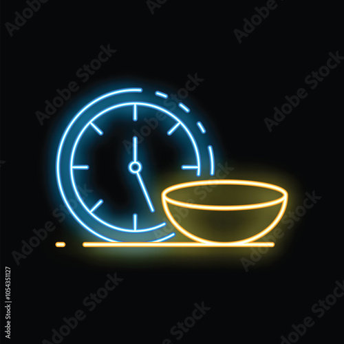 Clock counting down until meal time neon sign on black background