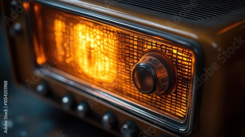 Artistic shot of a vintage radio with a glowing dial, Nostalgia, Music