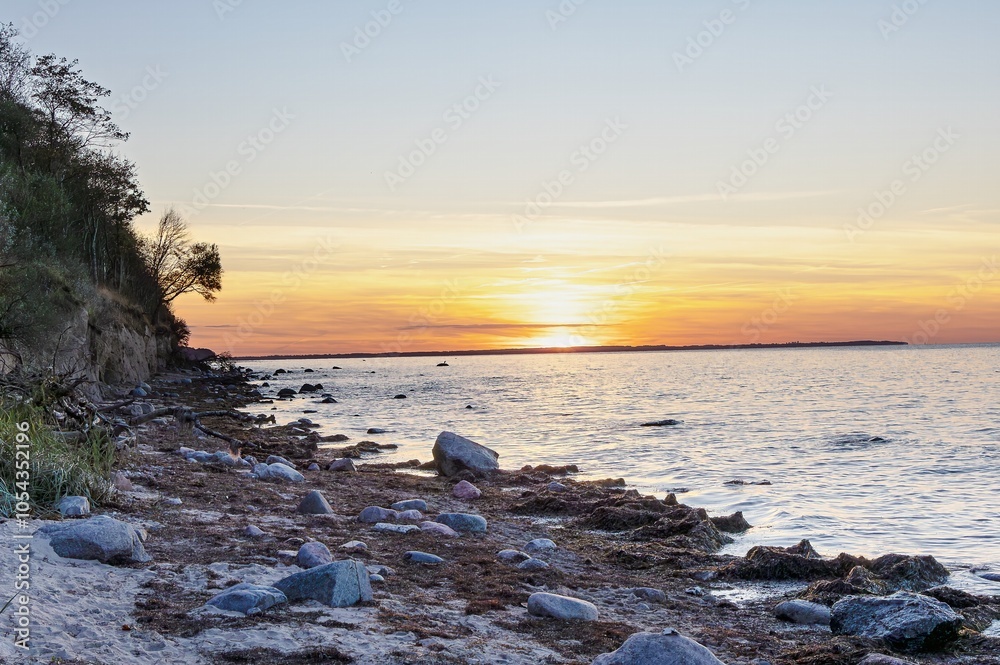 Fantastic sunset on the cliffs of the Baltic Sea on the island of Poel