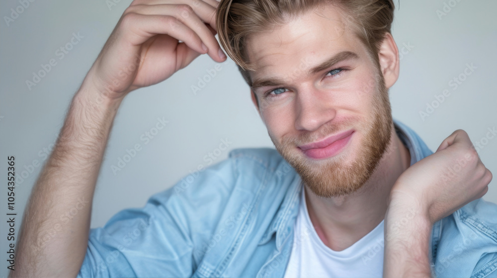 Obraz premium Portrait of a handsome guy in a blue shirt 