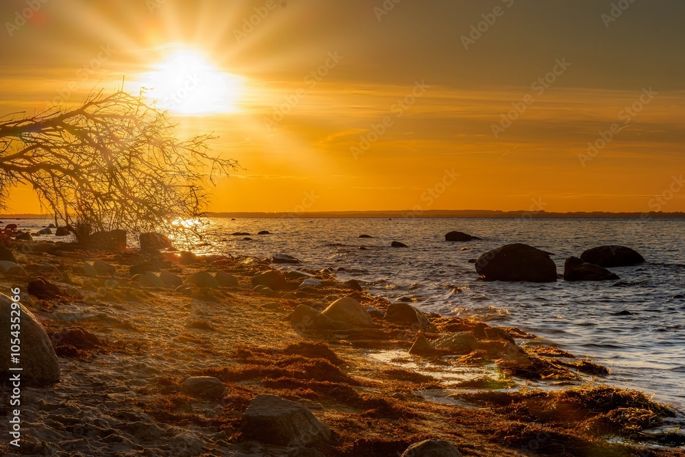 Fantastic sunset on the cliffs of the Baltic Sea on the island of Poel