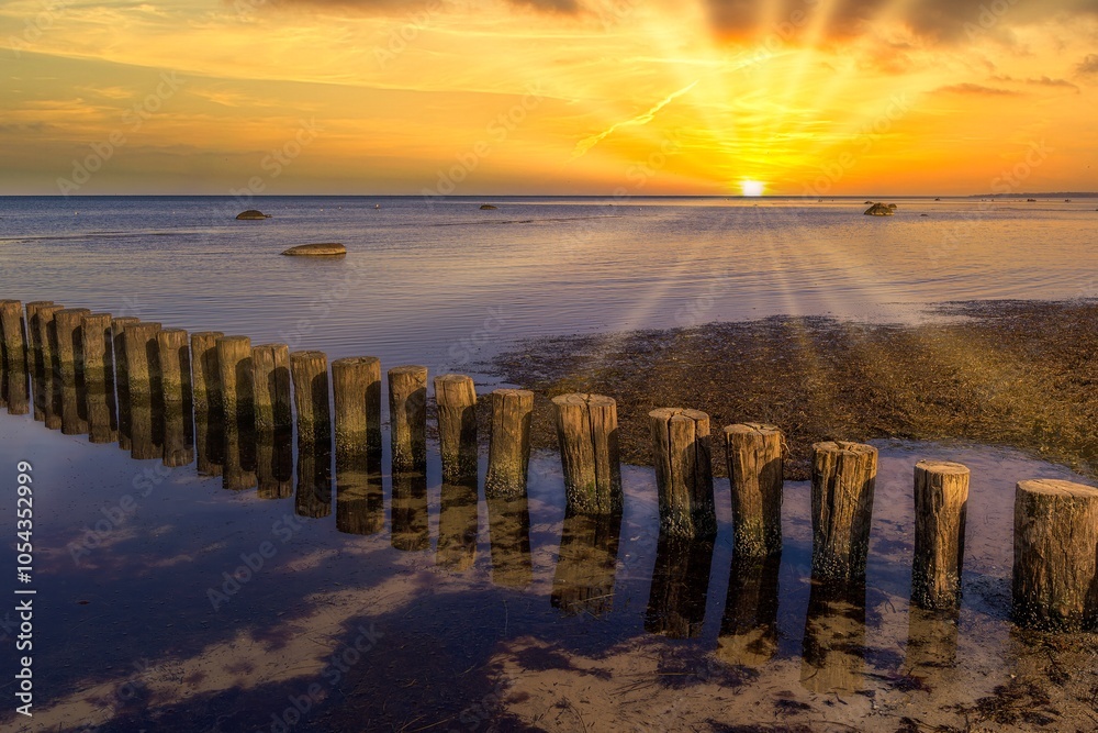 Fantastic sunset on the cliffs of the Baltic Sea on the island of Poel