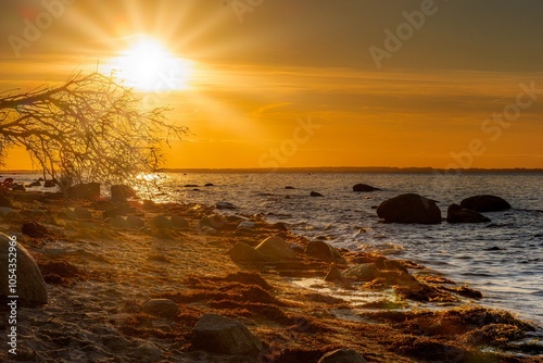 Fantastic sunset on the cliffs of the Baltic Sea on the island of Poel