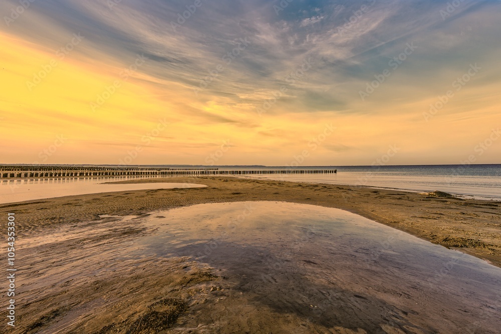 Fantastic sunset on the cliffs of the Baltic Sea on the island of Poel