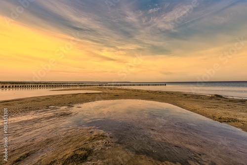 Fantastic sunset on the cliffs of the Baltic Sea on the island of Poel