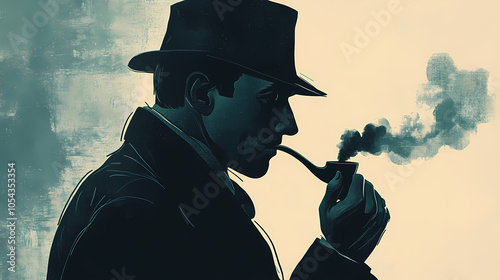 Sherlock holmes smoking pipe silhouette - iconic detective art. Silhouette Art. Illustration