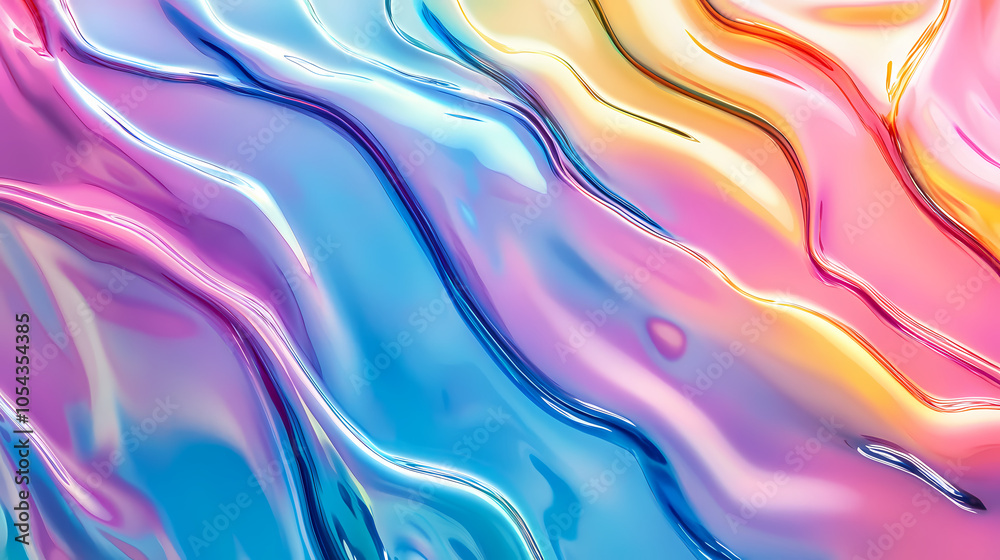 Smooth liquid surface with flowing rainbow chrome texture featuring vibrant colors, metallic reflections, and a futuristic glossy, sleek finish. Opalescent Finish. Illustration Smooth liquid surface with flowing rainbow chrome texture featuring vibrant colors, metallic reflections, and a futuristic glossy, sleek finish. Opalescent Finish. Illustration