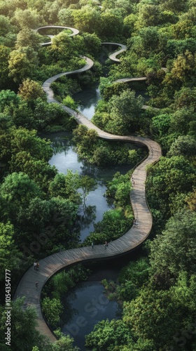 Aerial View of a River Surrounded by Lush Greenery, Perfect for Nature and Environment Concepts Generative AI