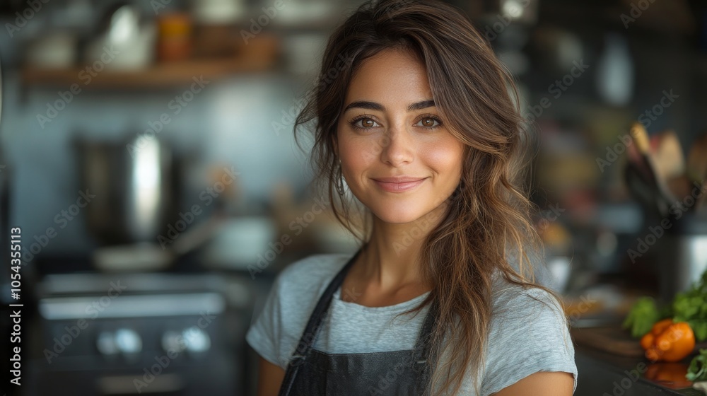 Middle-aged Hispanic woman organizes her kitchen while cooking for her family in the afternoon Middle-aged Hispanic woman organizes her kitchen while cooking for her family in the afternoon