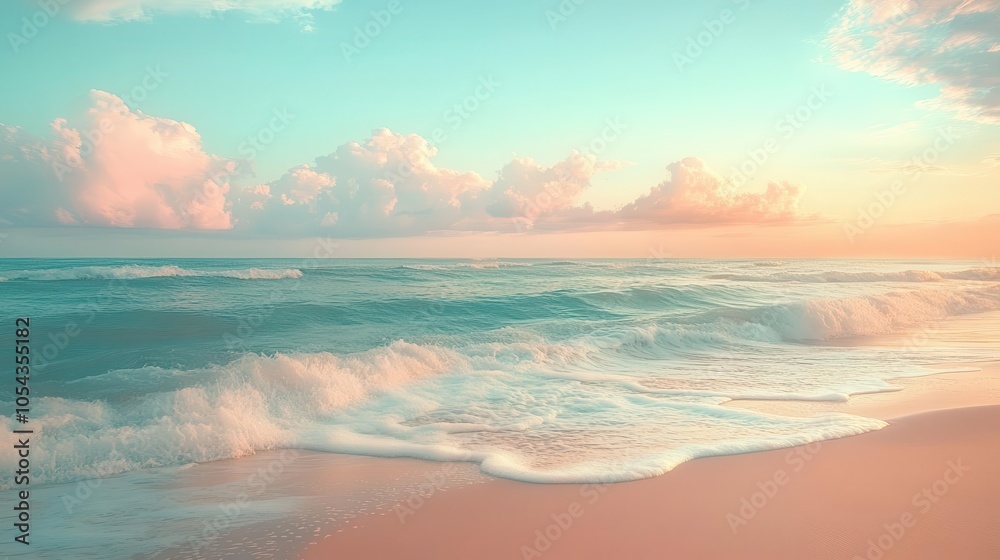 Serene beach with gentle waves and a pastel sky, Nature, Calm Serene beach with gentle waves and a pastel sky, Nature, Calm