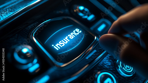 Digital Insurance Button on Car Dashboard Close up