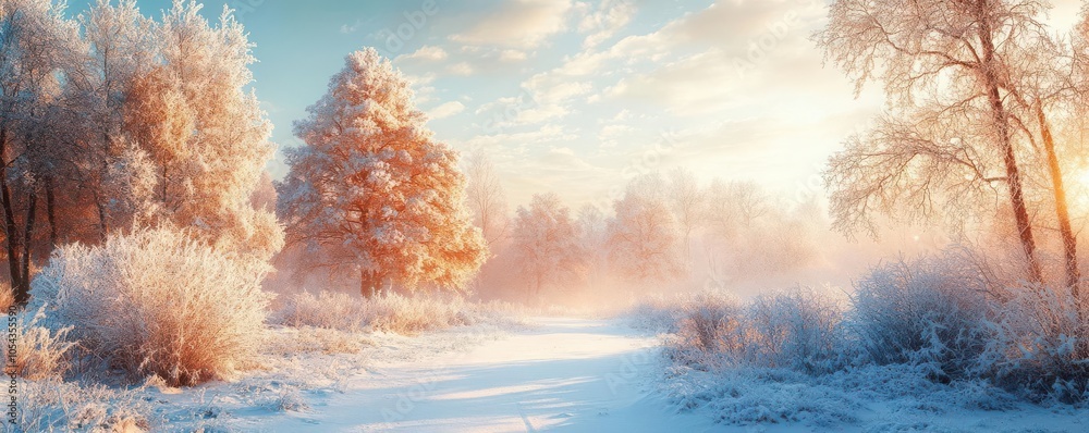 Serene winter landscape with snow-covered trees, Nature, Calm Serene winter landscape with snow-covered trees, Nature, Calm