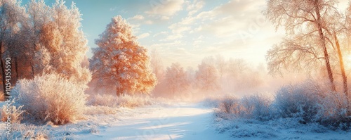 Serene winter landscape with snow-covered trees, Nature, Calm