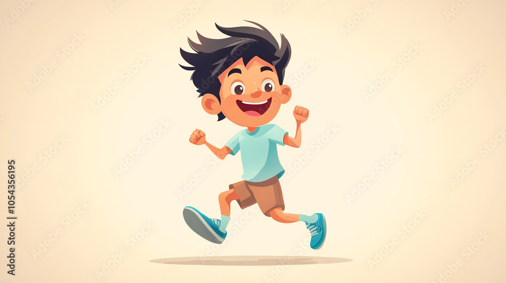 Happy Cartoon Boy Running and Jumping with Joy Happy Cartoon Boy Running and Jumping with Joy