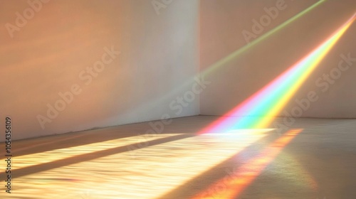 Light beams bending into faint rainbow streaks