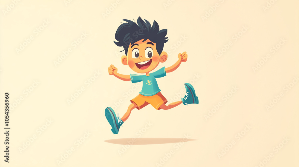 Happy Jumping Boy Cartoon Illustration