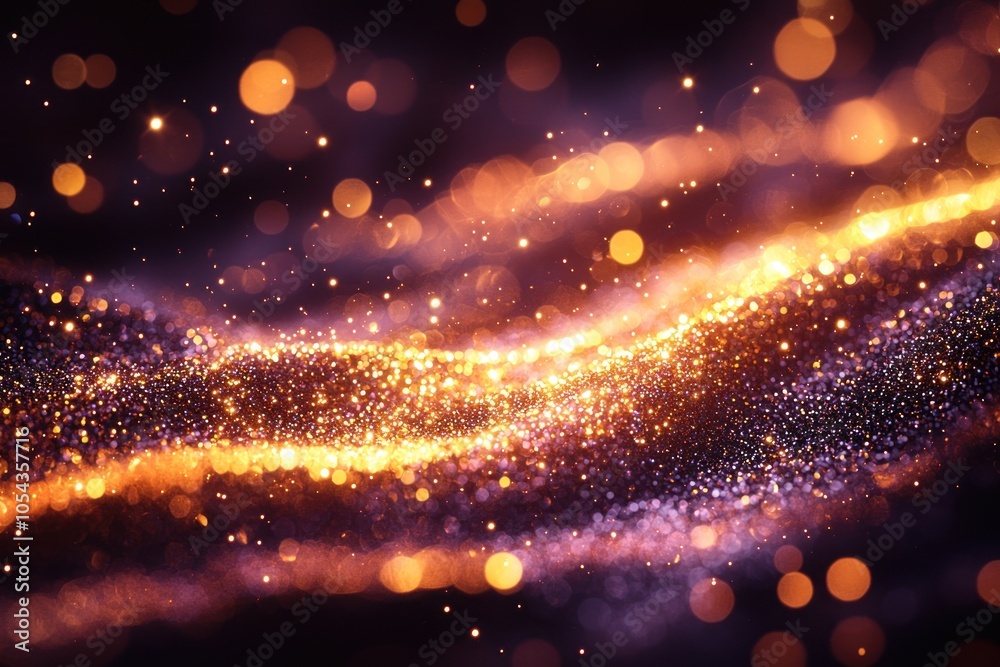 Golden Glitter Wave with Bokeh Lights on Black Background Golden Glitter Wave with Bokeh Lights on Black Background