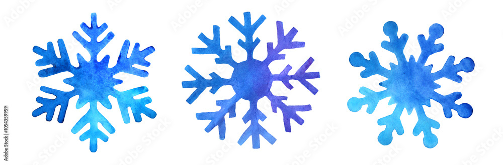 Set of blue watercolor snowflakes isolated on a white background. Winter Christmas decor.
Set of blue watercolor snowflakes isolated on a white background. Winter Christmas decor.