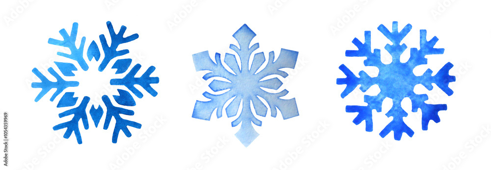 Set of blue watercolor snowflakes isolated on a white background. Winter Christmas decor.
Set of blue watercolor snowflakes isolated on a white background. Winter Christmas decor.