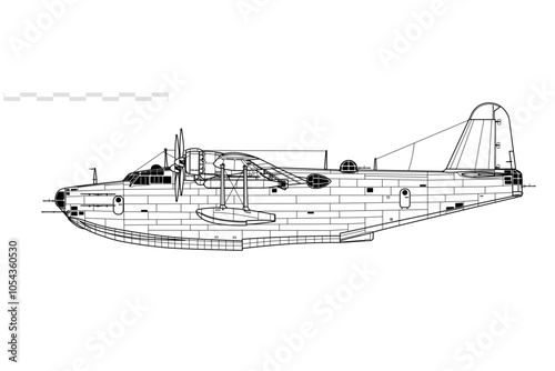 Kawanishi H8K2 Emily. Vector drawing of WW2 maritime flying boat. Side view. Image for illustration and infographics.