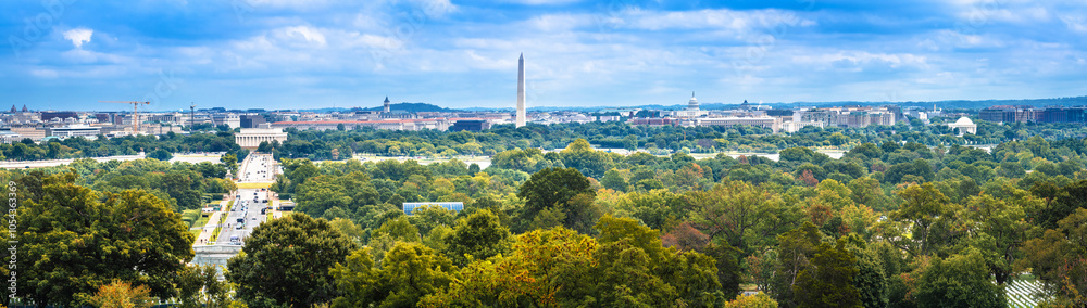 Washington DC landmarks panoramic view from Arlington national cemetery