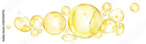 Golden Yellow Oil,Liquid Gel Drop with air bubbles,Isolated Cosmetic oil serum Makeup Primer,Collagen gel Anti Aging Hydro Serum.3d Cosmetic product for skin care,Acid Moisturizer Smear.Lotion essence