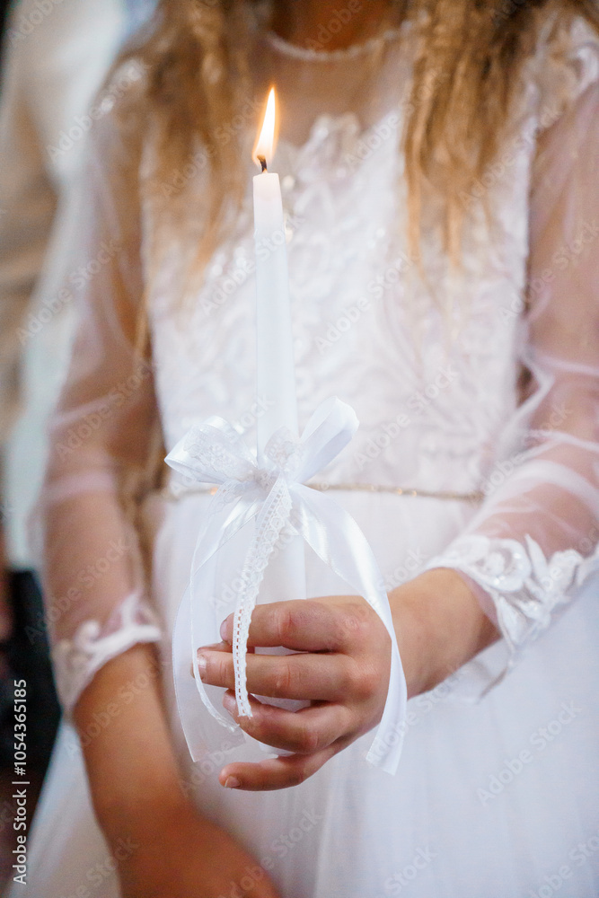Ethereal Ceremony Celebrating Innocence and Purity with a Lit Candle Held by a Young Girl Ethereal Ceremony Celebrating Innocence and Purity with a Lit Candle Held by a Young Girl