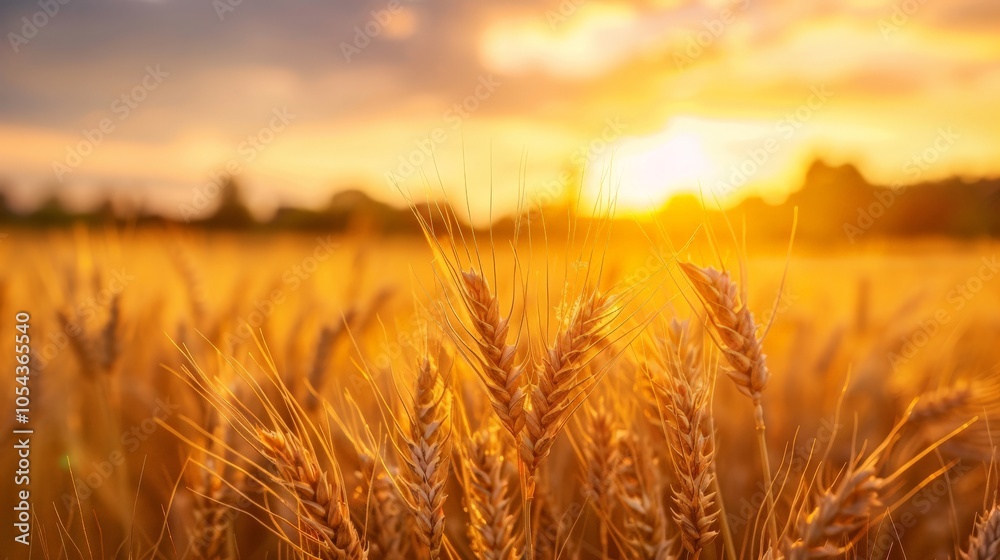 Golden wheat field, sunset casting golden hues Golden wheat field, sunset casting golden hues