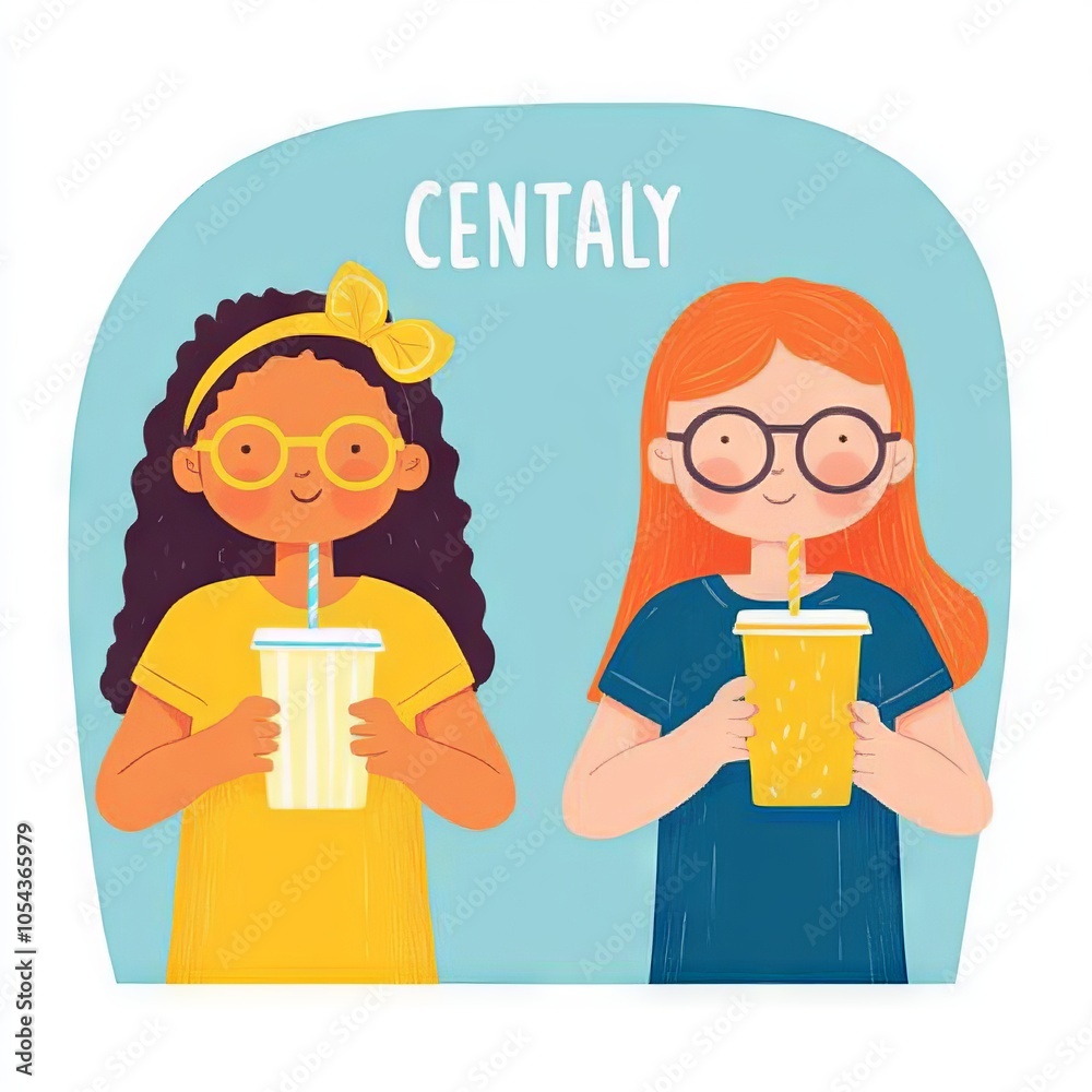 Two girls holding drinks, enjoying a cheerful moment together.