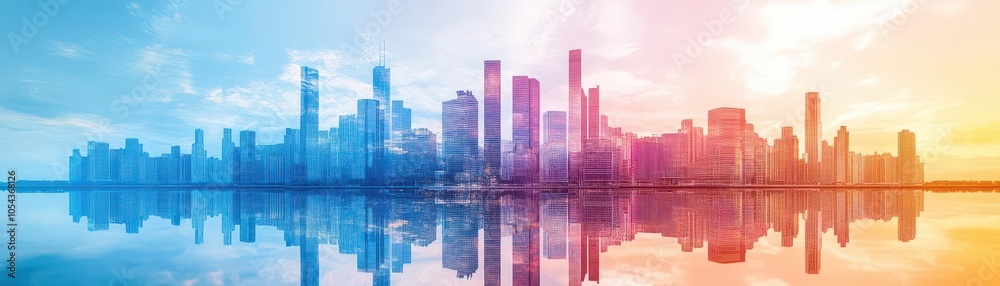 Fototapeta premium Double exposure silhouette with city skyline
