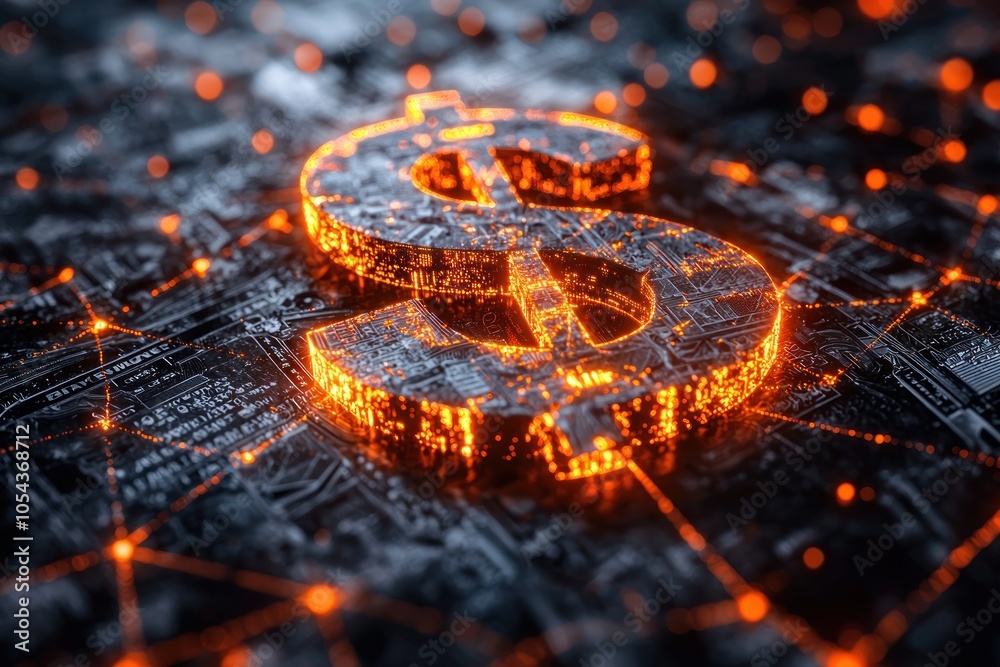 Glowing Dollar Sign on a Circuit Board Background Glowing Dollar Sign on a Circuit Board Background