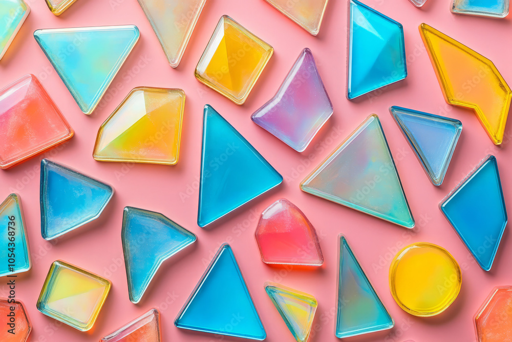 Colorful Geometric Glass Art on a Pink Background Colorful Geometric Glass Art on a Pink Background