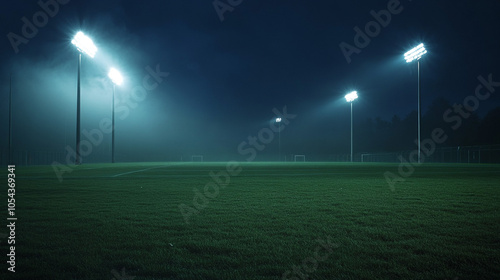 Night Football Field with Fog and Stadium Lights