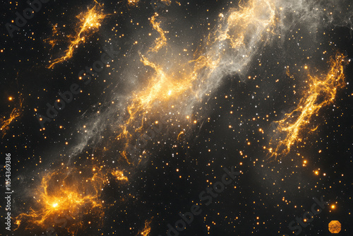 A Journey Through the Golden Nebula and Starry Night: Exploring Cosmic Wonders photo